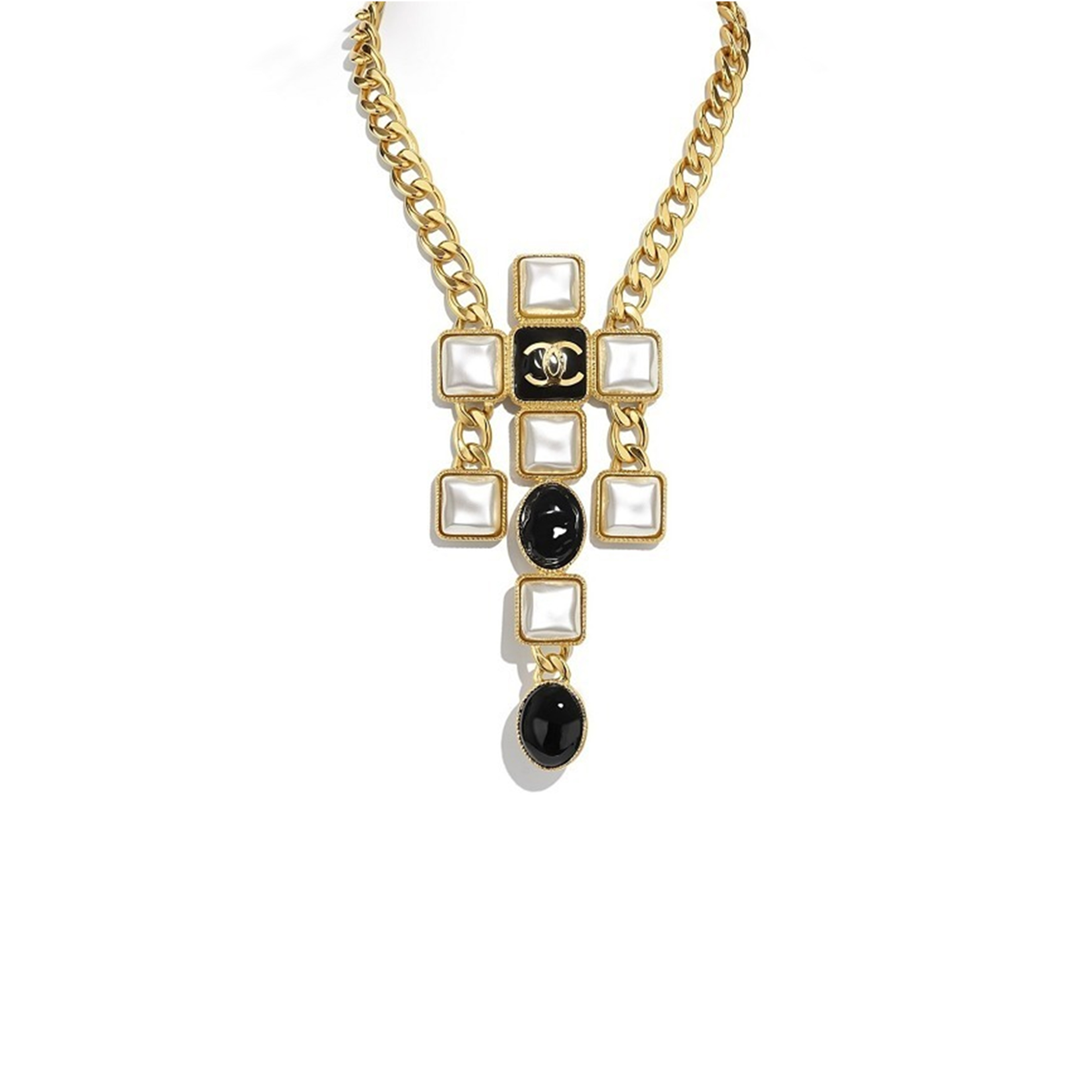 CHANEL NECKLACE WITH BLACK AND WHITE SQUARE AND OVAL ELEMENTS